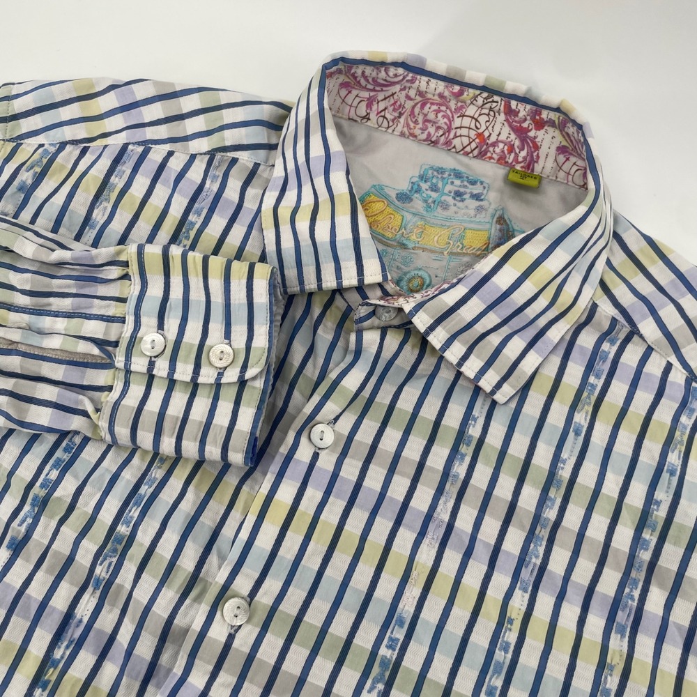 Robert Graham Button Down Shirt Mens L Multi Plaid Tailored Fit Surf Van Logo